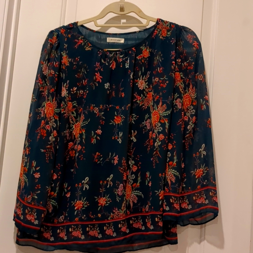 Max Studio blouse with holiday floral print